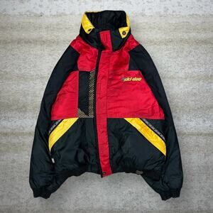 Vintage Ski Doo Puffer Ski Jacket Red Black Nylon Full Zip Insulated 90s